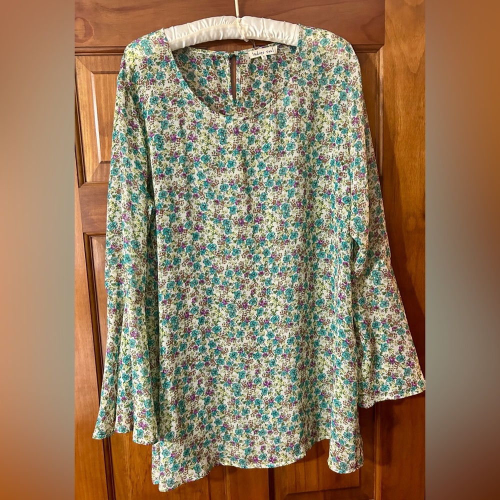 Indigo Soul Floral Blouse - Teal, Purple, Green